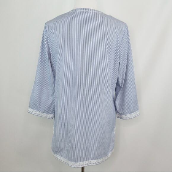 J. McLaughlin Blue & White Striped Embroidered Tunic Top Women's Size Large - Picture 5 of 13